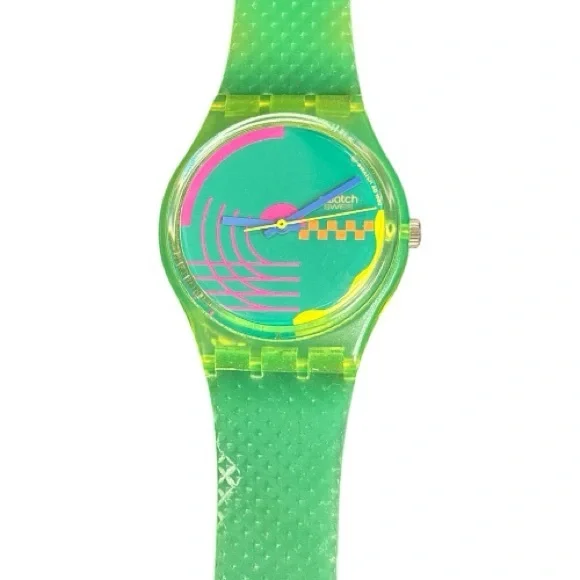 Vintage Swatch Men’s Honor Ride Green and Yellow Watch 1990 Unisex Y2K
